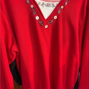 Red Embroidered V-Neck Top